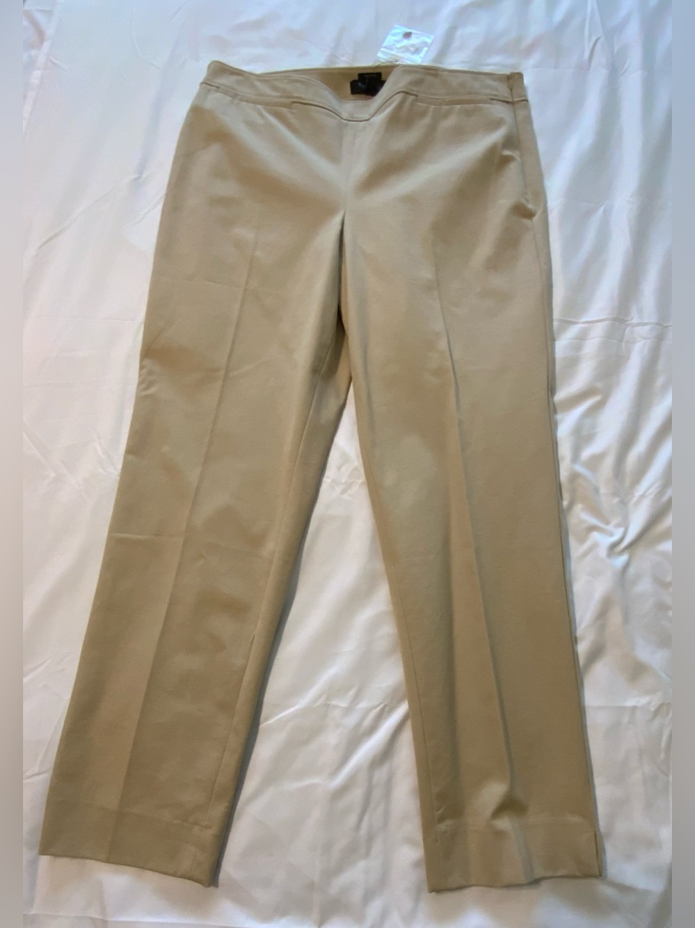 Talbots Chatham Beige Straight Ankle Pants Side Zip Closure Flat Front Size 14